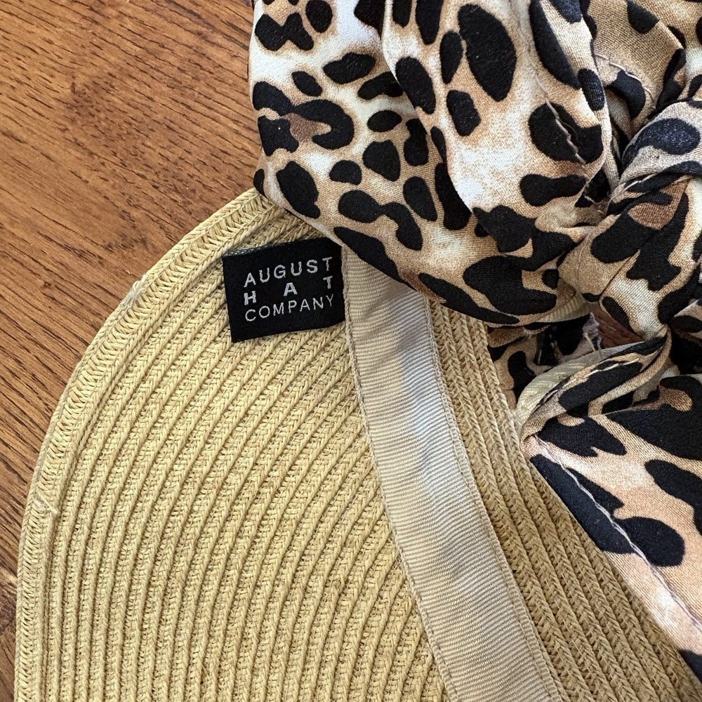 August Hat Company Straw Visor Sun Hat Animal Print Adjustable Tie Beach Travel - Picture 6 of 11